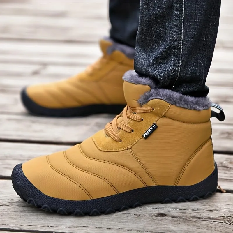 Men's Snow Boots, Winter Thermal Shoes, Windproof Hiking Boots with Fuzzy Lining