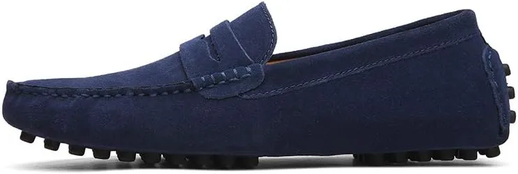 Men's Suede Leather Penny Loafers, Casual Driving Moccasins, Slip-On Boat Shoes,Big Sizes