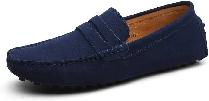 Men's Suede Leather Penny Loafers, Casual Driving Moccasins, Slip-On Boat Shoes,Big Sizes
