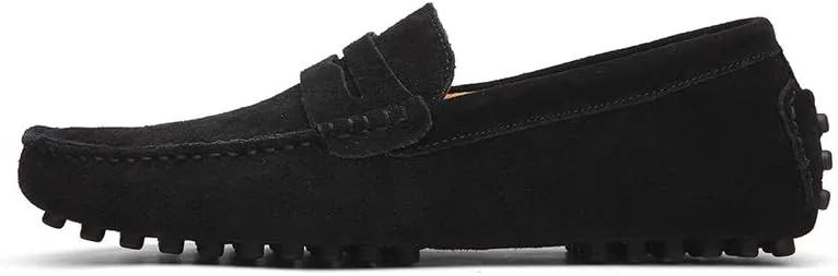 Men's Suede Leather Penny Loafers, Casual Driving Moccasins, Slip-On Boat Shoes,Big Sizes