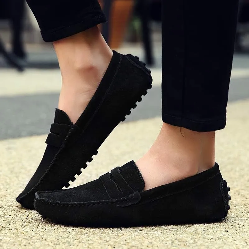 Men's Suede Leather Penny Loafers, Casual Driving Moccasins, Slip-On Boat Shoes,Big Sizes