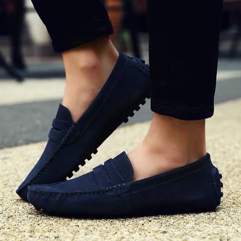 Men's Suede Leather Penny Loafers, Casual Driving Moccasins, Slip-On Boat Shoes,Big Sizes