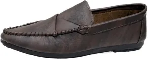 Men's Vegan Leather Loafers. Apron Toe Moccasins, Solid Color Flat Heel Lightweight & Slip-Resistant Classic Party Slip-Ons