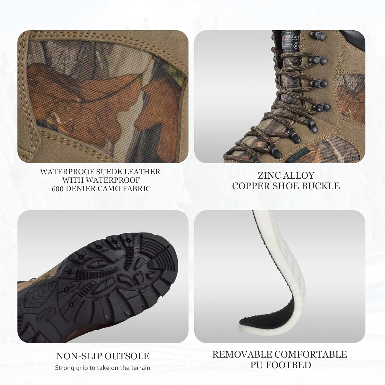 Men's Waterproof Hunting Boots 9 Inch Camo Insulated Work Boot, 400g Thinsulate