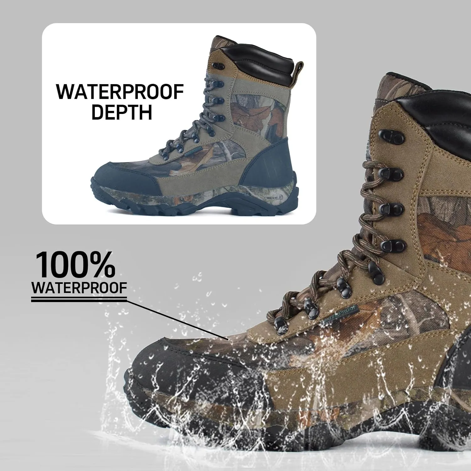 Men's Waterproof Hunting Boots 9 Inch Camo Insulated Work Boot, 400g Thinsulate
