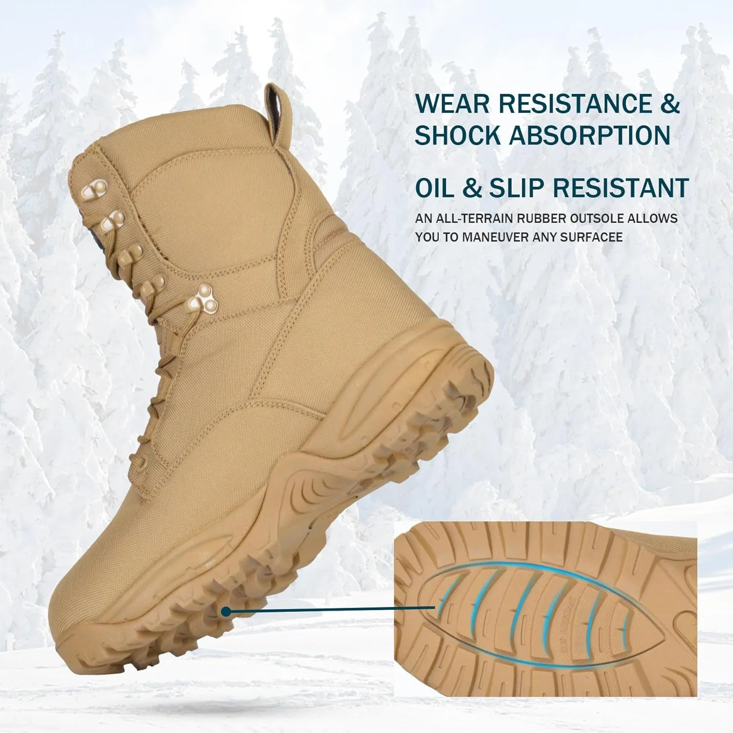 Men's Waterproof Military Tactical Boots Lightweight Work Boot Insulated Hunting Boots, 8 Inches Lace-up Outdoor Boots, 400g Thinsulate