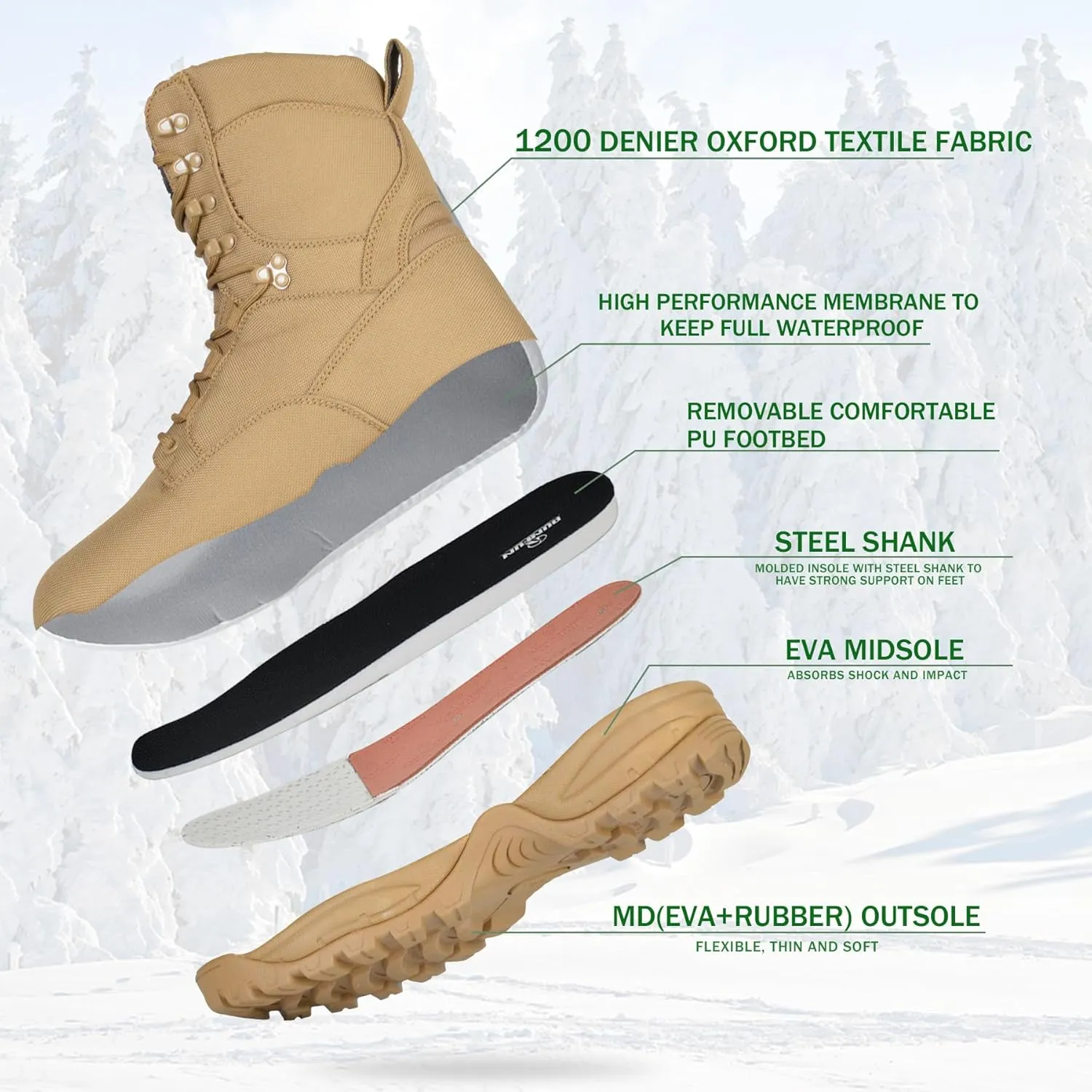 Men's Waterproof Military Tactical Boots Lightweight Work Boot Insulated Hunting Boots, 8 Inches Lace-up Outdoor Boots, 400g Thinsulate