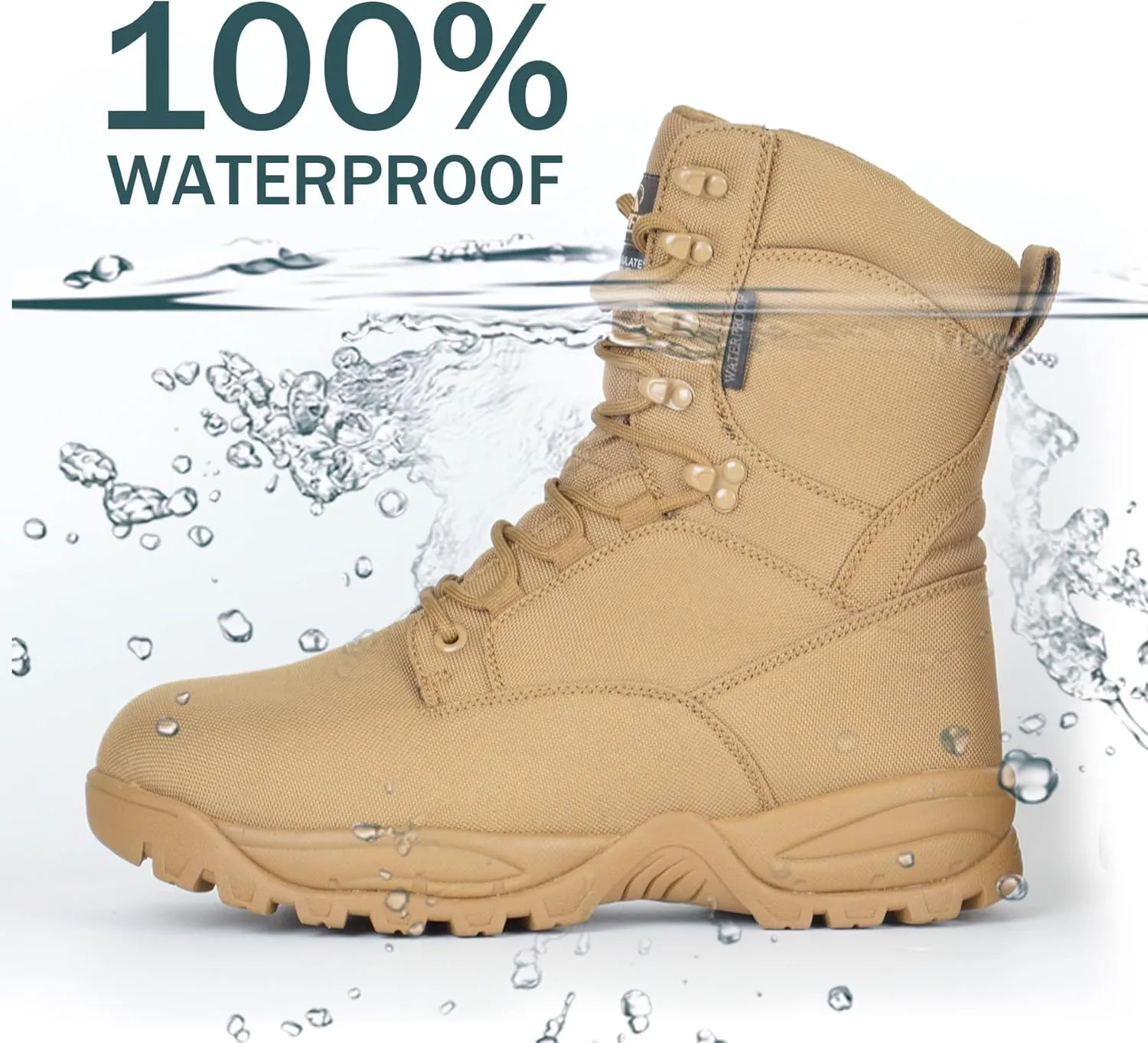 Men's Waterproof Military Tactical Boots Lightweight Work Boot Insulated Hunting Boots, 8 Inches Lace-up Outdoor Boots, 400g Thinsulate