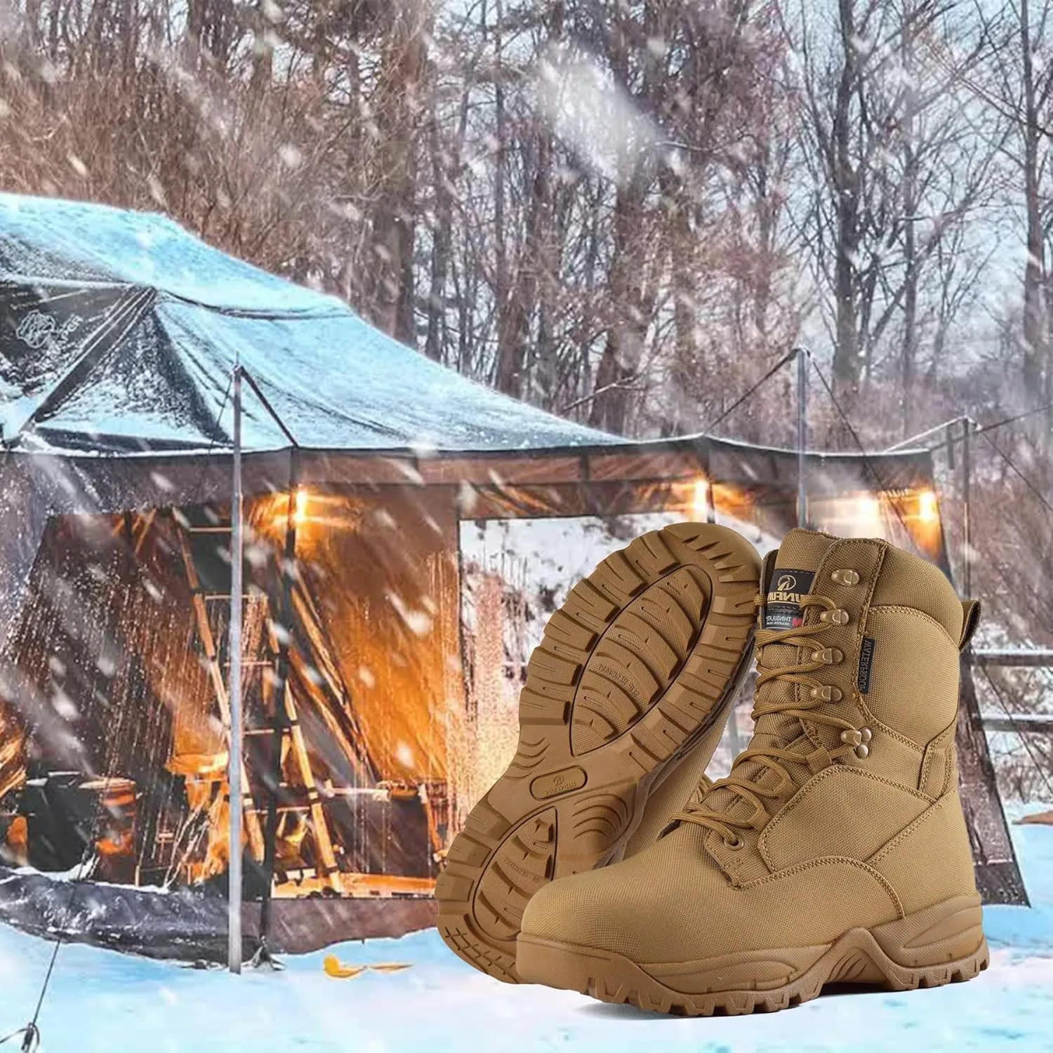 Men's Waterproof Military Tactical Boots Lightweight Work Boot Insulated Hunting Boots, 8 Inches Lace-up Outdoor Boots, 400g Thinsulate