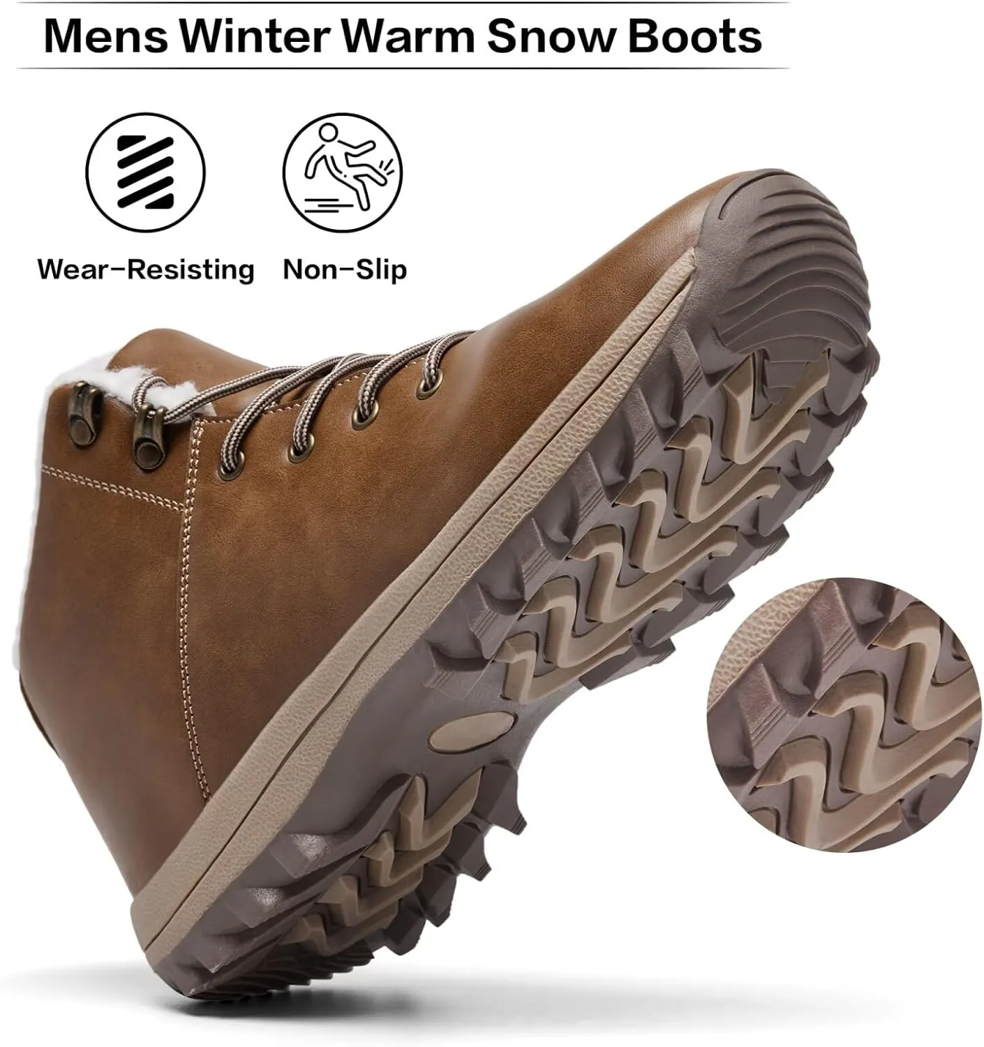 Mens Winter Warm Snow Boots Fur Lined Water Resistant Non-Slip Insulated Waterprof Winter Hiking Wrok Shoes
