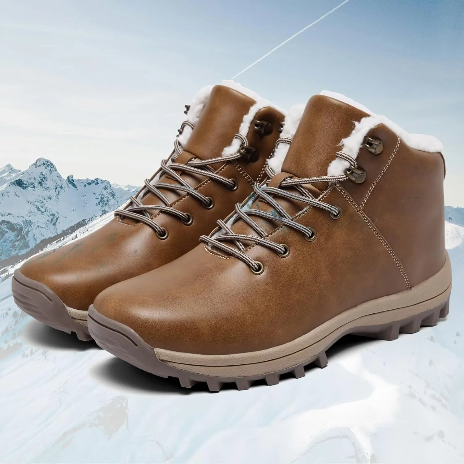 Mens Winter Warm Snow Boots Fur Lined Water Resistant Non-Slip Insulated Waterprof Winter Hiking Wrok Shoes