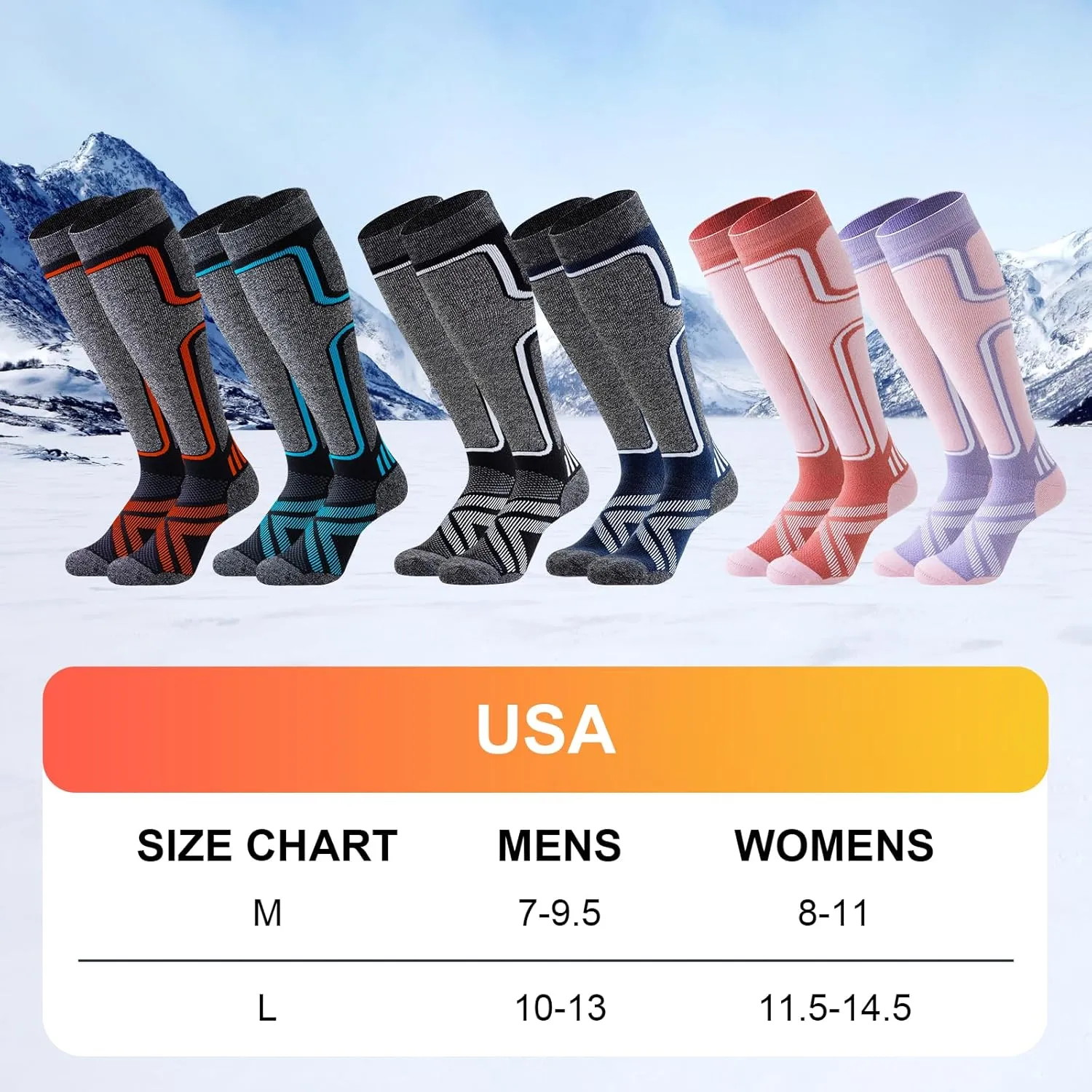Merino Wool Ski Socks Women Men,2 Pairs Knee High Winter Warm Skiing Socks Performance Thermal Snowboarding Socks