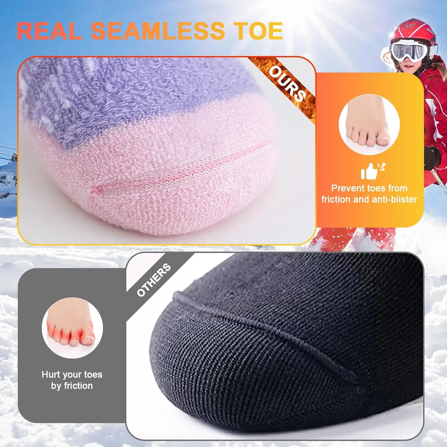 Merino Wool Ski Socks Women Men,2 Pairs Knee High Winter Warm Skiing Socks Performance Thermal Snowboarding Socks