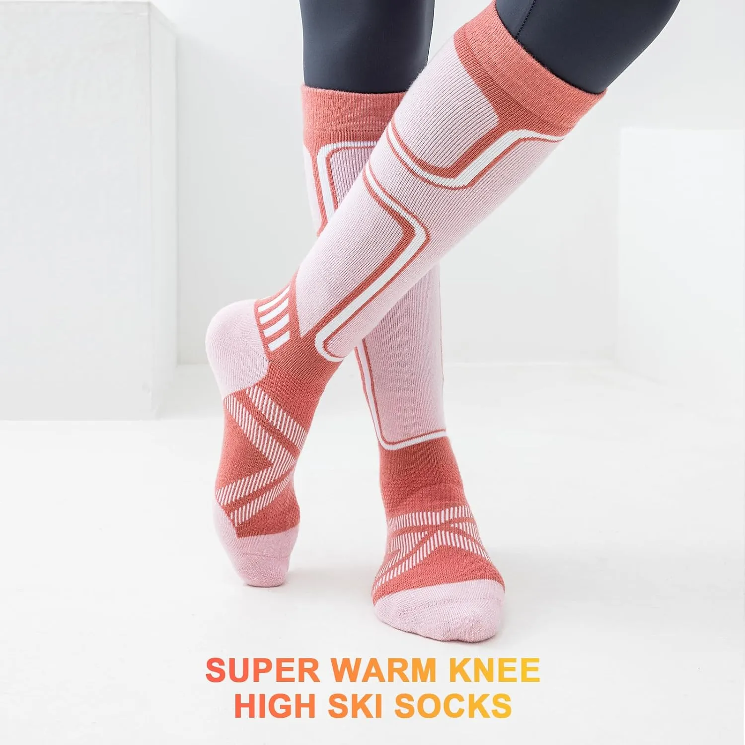 Merino Wool Ski Socks Women Men,2 Pairs Knee High Winter Warm Skiing Socks Performance Thermal Snowboarding Socks