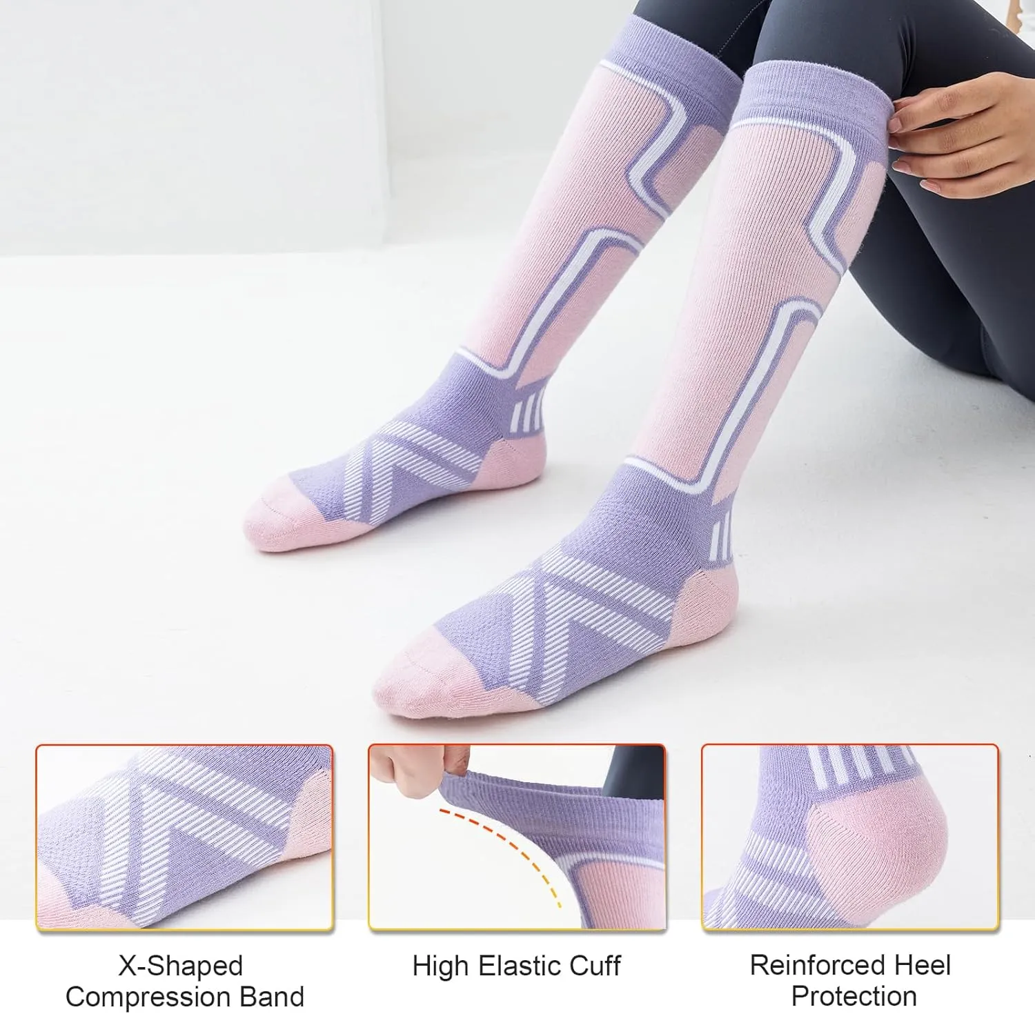 Merino Wool Ski Socks Women Men,2 Pairs Knee High Winter Warm Skiing Socks Performance Thermal Snowboarding Socks