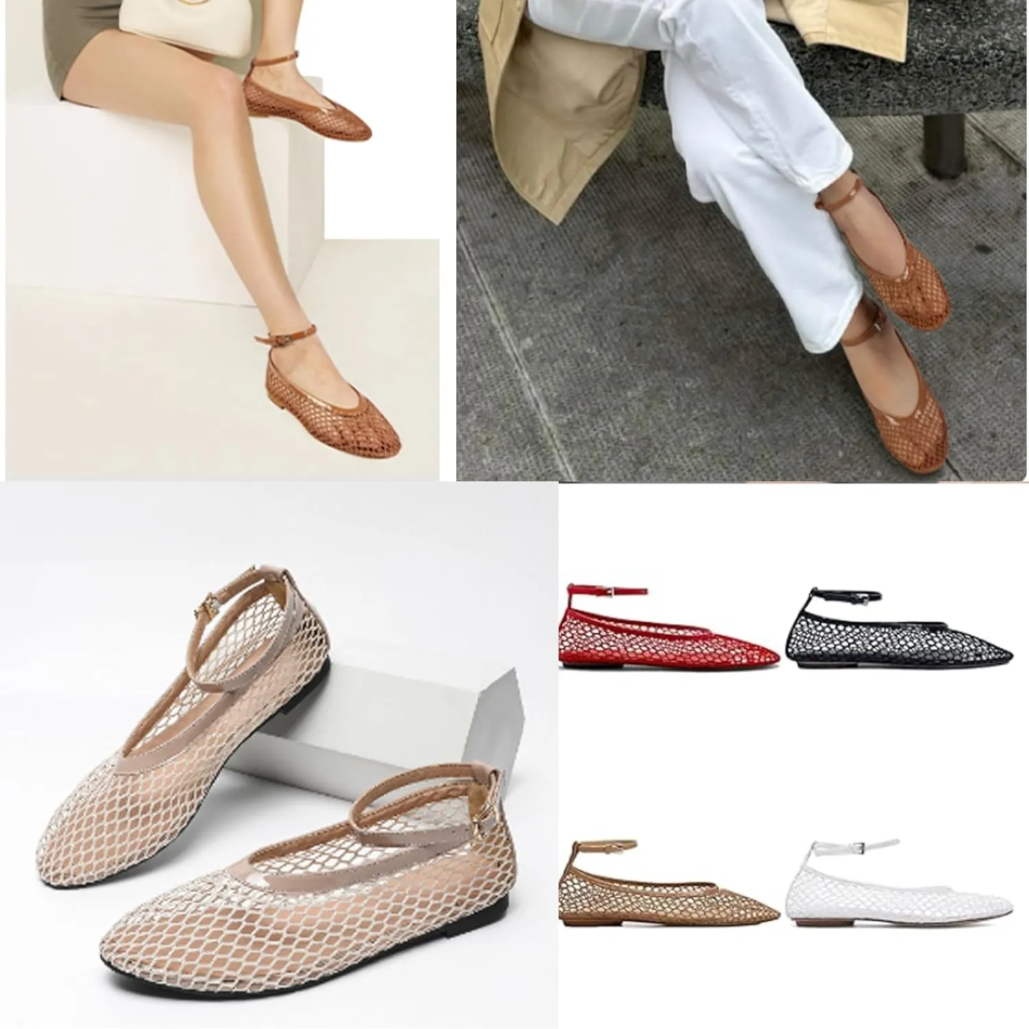 Mesh Ballet Flats for Women Buckle Strap Round Toe Wide Width Mesh Flats Shoes Casual Office Daily Dress Ballerina