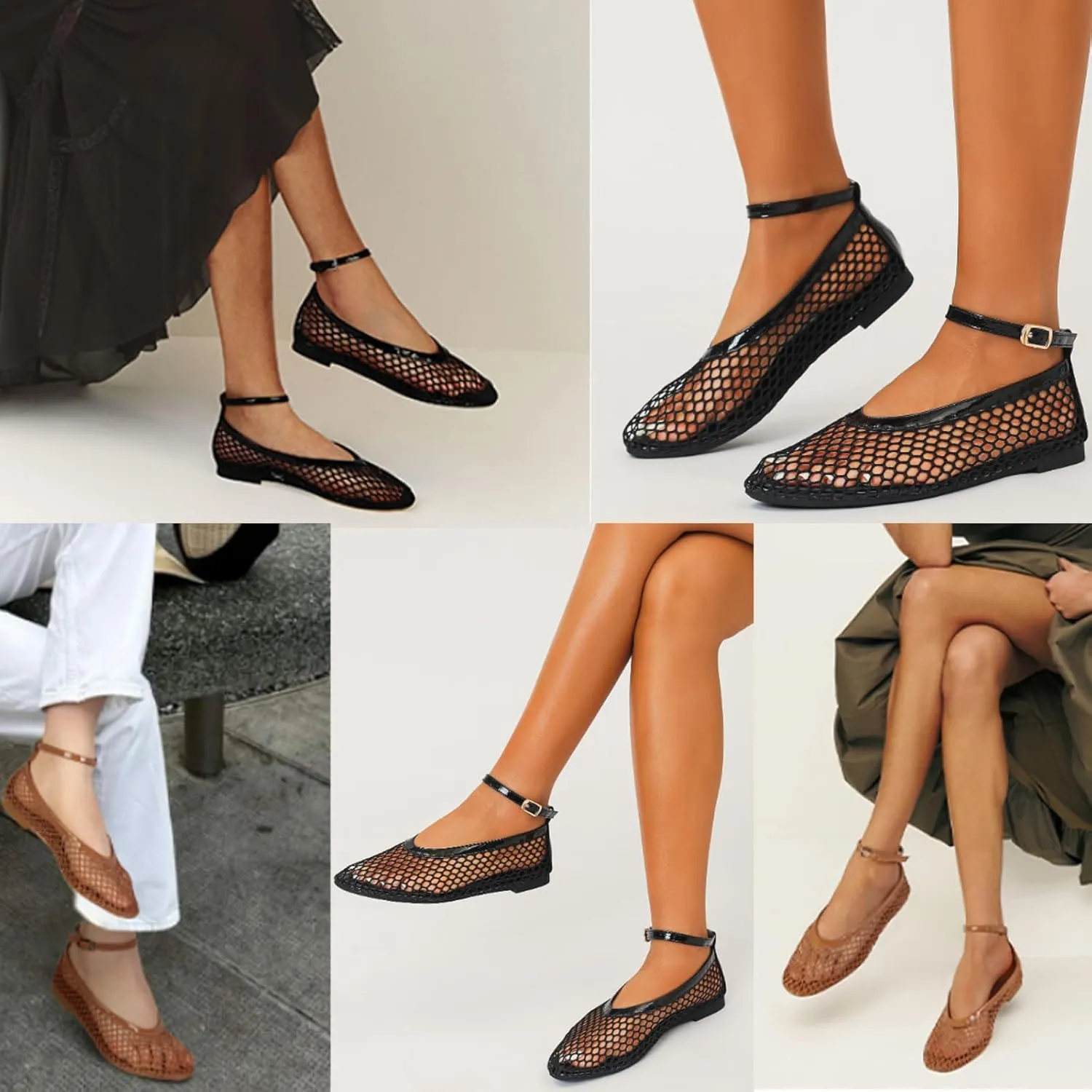 Mesh Ballet Flats for Women Buckle Strap Round Toe Wide Width Mesh Flats Shoes Casual Office Daily Dress Ballerina