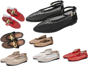 Mesh Ballet Flats for Women Buckle Strap Round Toe Wide Width Mesh Flats Shoes Casual Office Daily Dress Ballerina