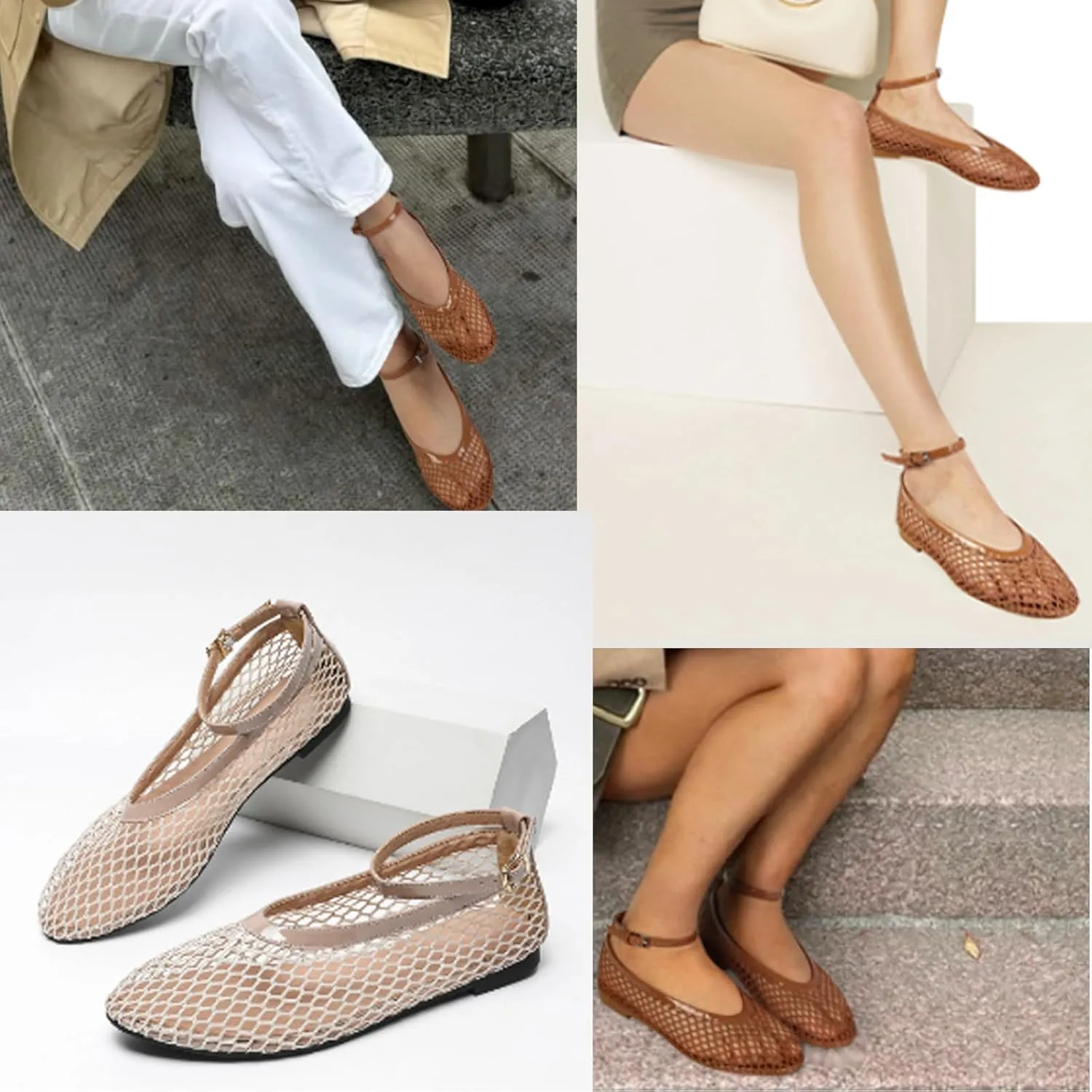 Mesh Ballet Flats for Women Buckle Strap Round Toe Wide Width Mesh Flats Shoes Casual Office Daily Dress Ballerina