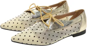 Mesh Ballet Flats for Women Pointed Toe Mesh Flats Polka Dot Shoes Lace up Ballerina Mary Janes Cute Womens Summer Shoes