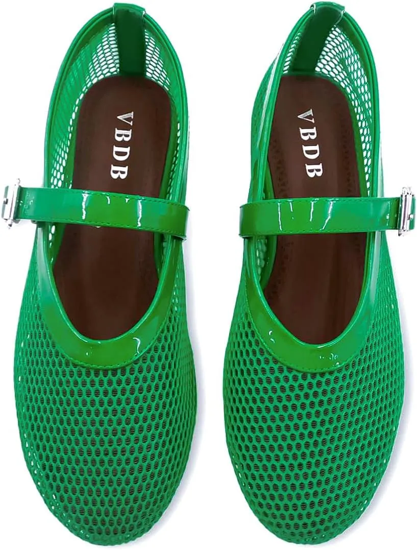 Mesh Ballet Flats for Women Round Toe Buckle Strap Comfy Casua Office Ballerina Mary Jane Flats Shoes