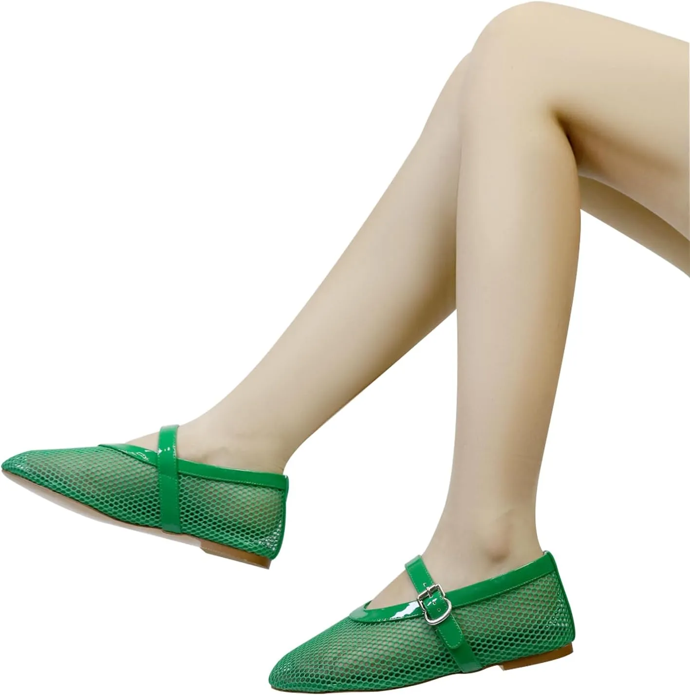 Mesh Ballet Flats for Women Round Toe Buckle Strap Comfy Casua Office Ballerina Mary Jane Flats Shoes