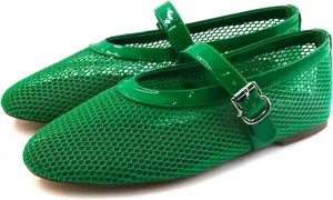 Mesh Ballet Flats for Women Round Toe Buckle Strap Comfy Casua Office Ballerina Mary Jane Flats Shoes
