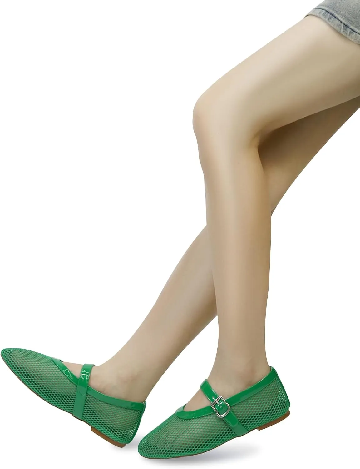 Mesh Ballet Flats for Women Round Toe Buckle Strap Comfy Casua Office Ballerina Mary Jane Flats Shoes