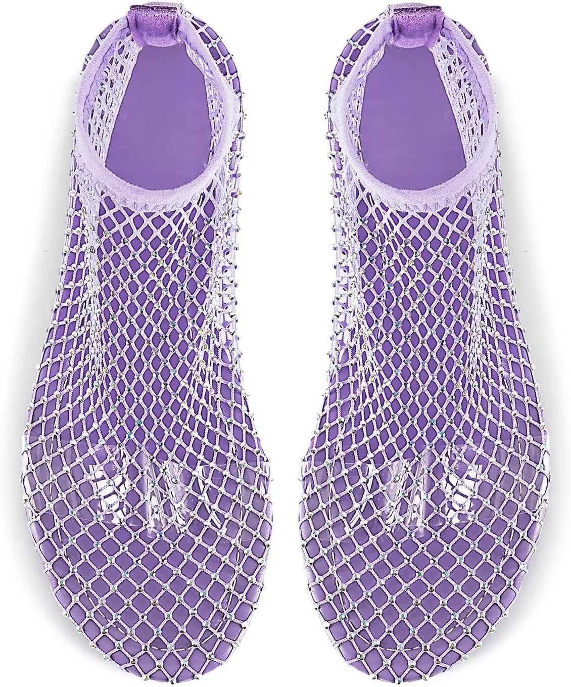 Mesh Ballet Flats Round Toe Shiny Gem Mesh Flats Rhinestone Short Boots Sexy Sandals Cutout Sparkly Comfortable Beach Casual Dress Flats for Women