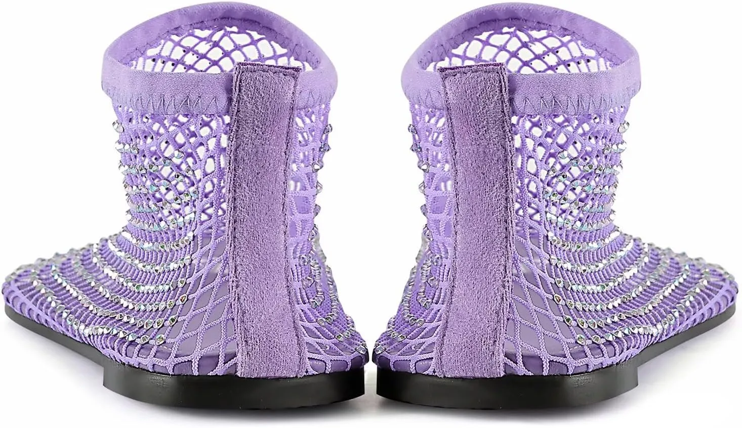 Mesh Ballet Flats Round Toe Shiny Gem Mesh Flats Rhinestone Short Boots Sexy Sandals Cutout Sparkly Comfortable Beach Casual Dress Flats for Women