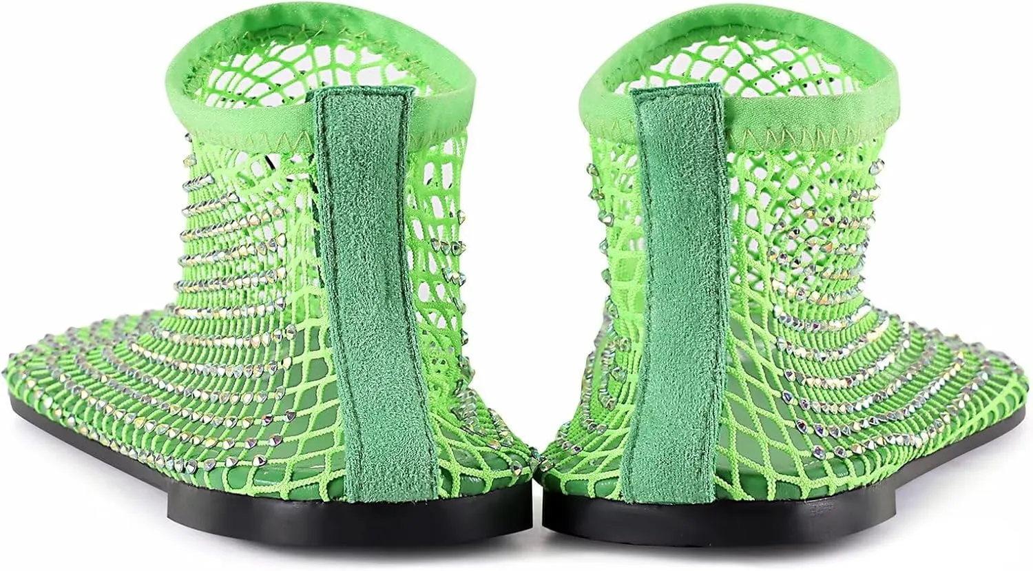 Mesh Ballet Flats Round Toe Shiny Gem Mesh Flats Rhinestone Short Boots Sexy Sandals Cutout Sparkly Comfortable Beach Casual Dress Flats for Women