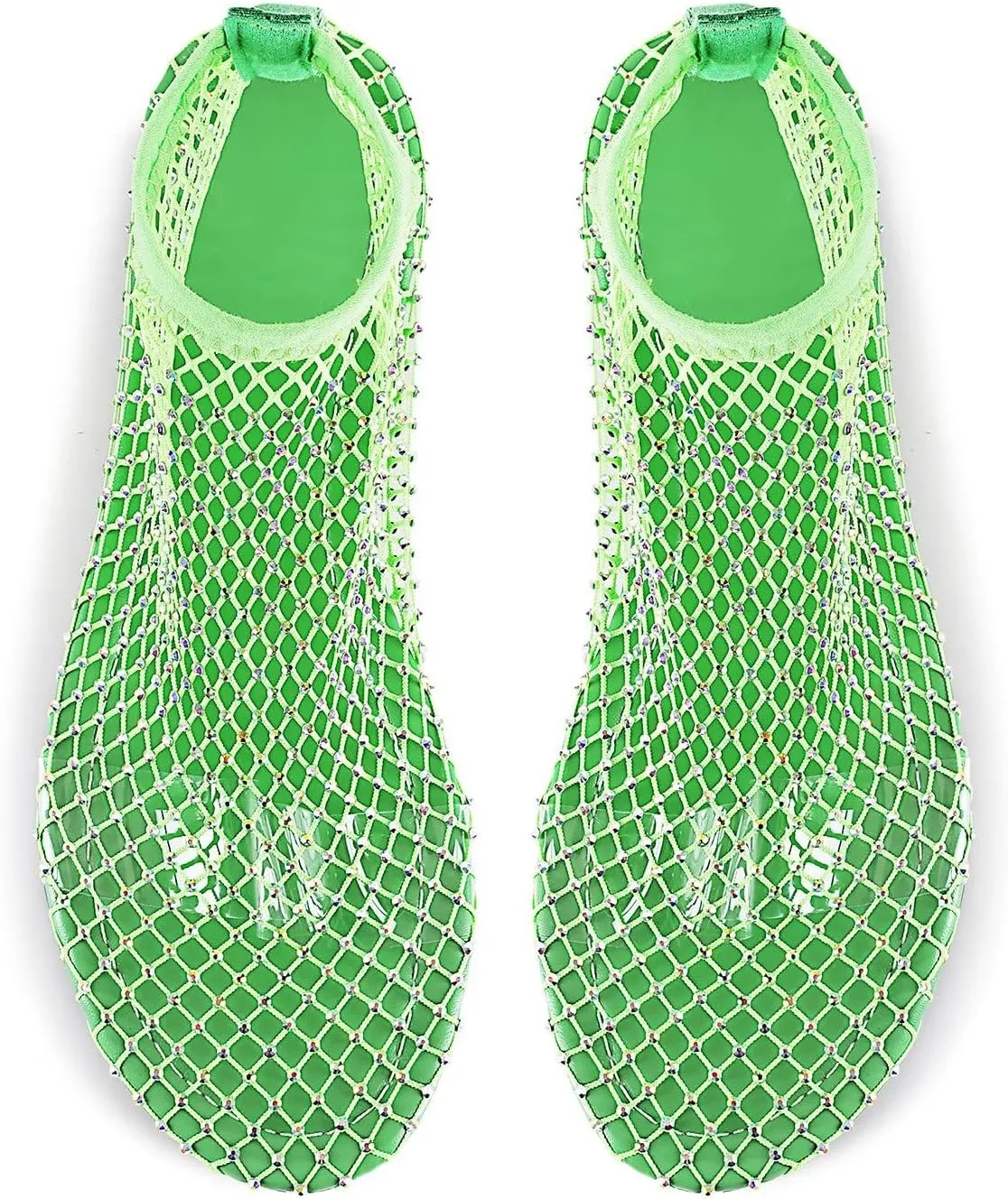 Mesh Ballet Flats Round Toe Shiny Gem Mesh Flats Rhinestone Short Boots Sexy Sandals Cutout Sparkly Comfortable Beach Casual Dress Flats for Women