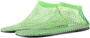 Mesh Ballet Flats Round Toe Shiny Gem Mesh Flats Rhinestone Short Boots Sexy Sandals Cutout Sparkly Comfortable Beach Casual Dress Flats for Women