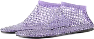 Mesh Ballet Flats Round Toe Shiny Gem Mesh Flats Rhinestone Short Boots Sexy Sandals Cutout Sparkly Comfortable Beach Casual Dress Flats for Women