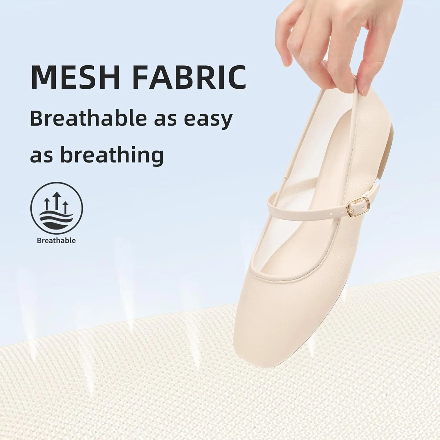 Mesh Ballet Flats Square Toe Mary Jane Flats Buckle Women Comfy Causal Dress Shoes