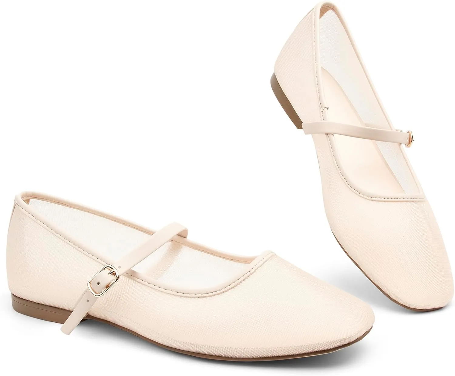Mesh Ballet Flats Square Toe Mary Jane Flats Buckle Women Comfy Causal Dress Shoes