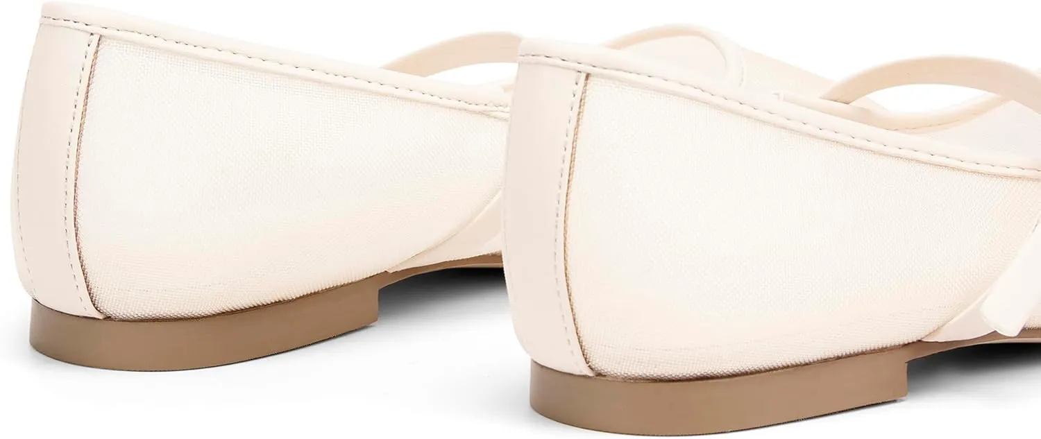 Mesh Ballet Flats Square Toe Mary Jane Flats Buckle Women Comfy Causal Dress Shoes