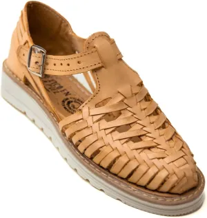 Mexico en la Piel Handmade Leather Sandals for Women - Beige, Breathable Leather with Rubber Sole, Adjustable Ankle Buckle, Comfortable Fit, Sizes 5-10 US
