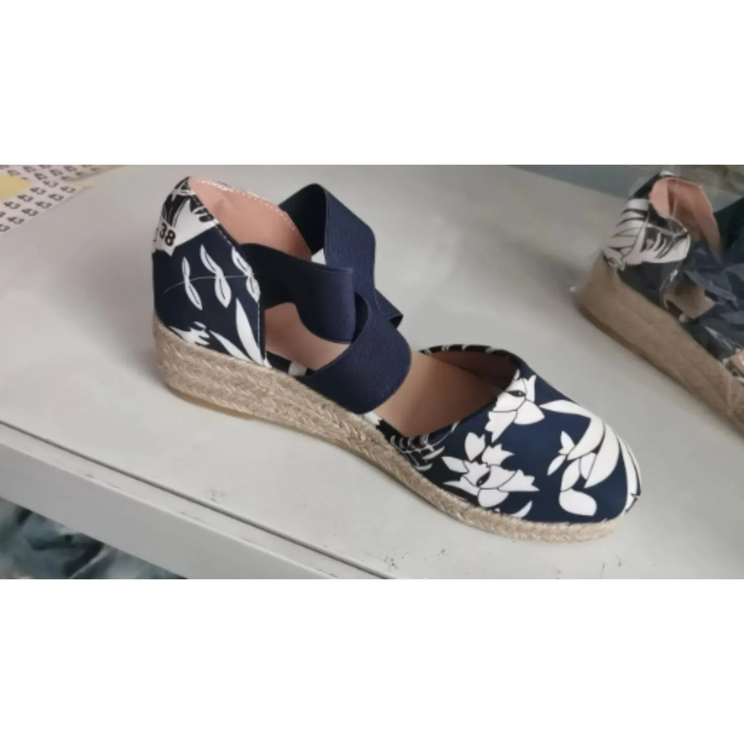 Mila | Espadrilles with cross strap & rope wedge heel