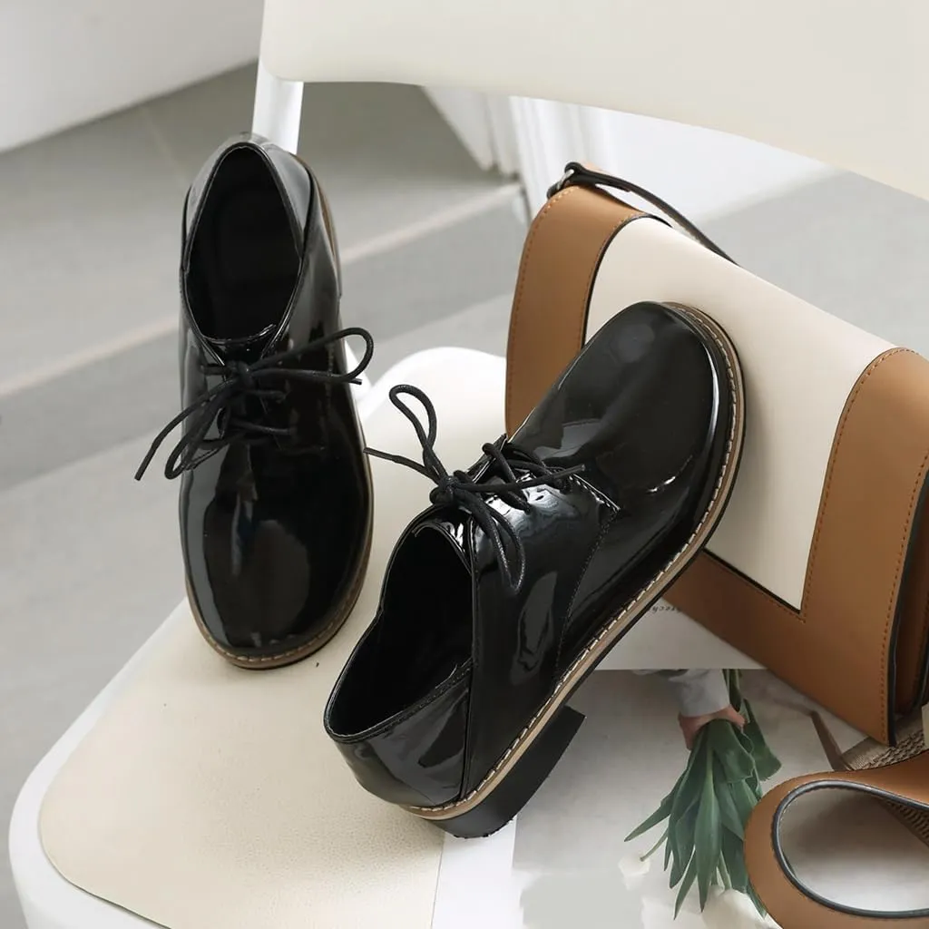 MIOKE Women's Classic Flat Saddle Oxford Shoes Lace Up Comfort Low Heel Western School Oxfords Loafers