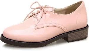 MIOKE Women's Classic Lace Up Oxford Shoes Patent Leather Comfort Flat Low Heel School Oxfords Loafers