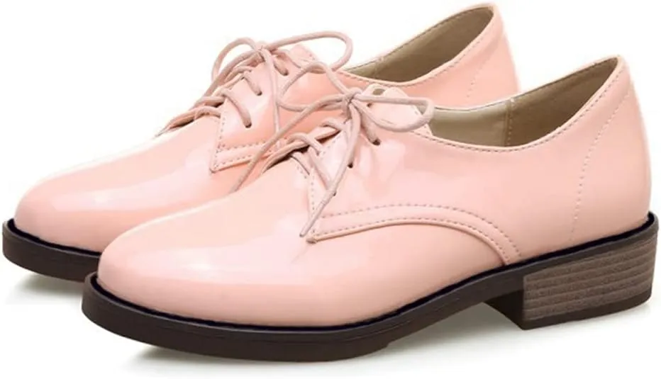 MIOKE Women's Classic Lace Up Oxford Shoes Patent Leather Comfort Flat Low Heel School Oxfords Loafers