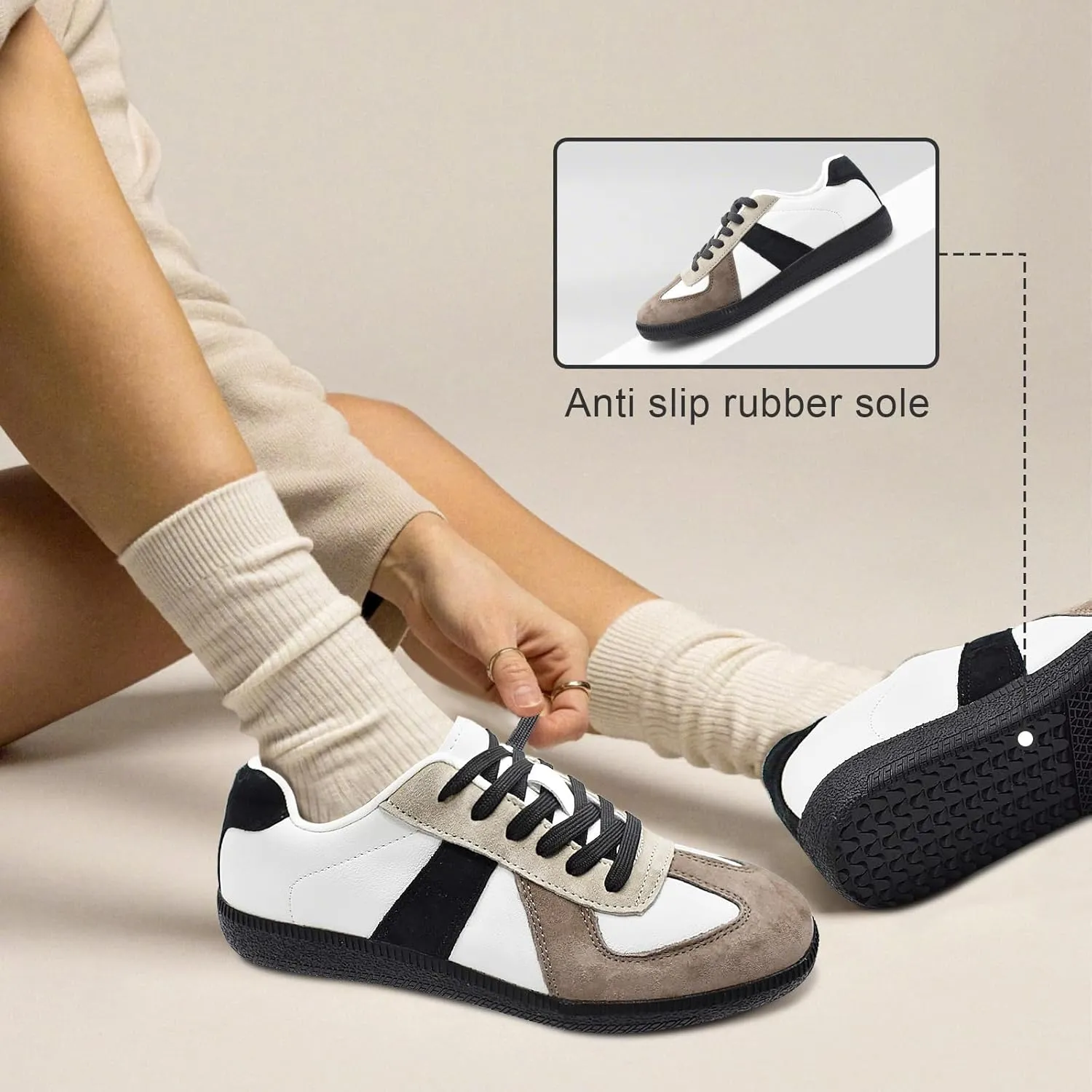 Mnplciea Women's Fashion Sneakers Retro Walking Casual Shoes Non-Slip Lace Up Gum Sole Sneakers Womens Memory Foam Skate Tennis Shoes