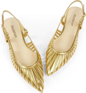 Modatope Slingback Flats for Women Pointed Toe Ballet Flats Classic Low Heel Sandals Dress Shoes