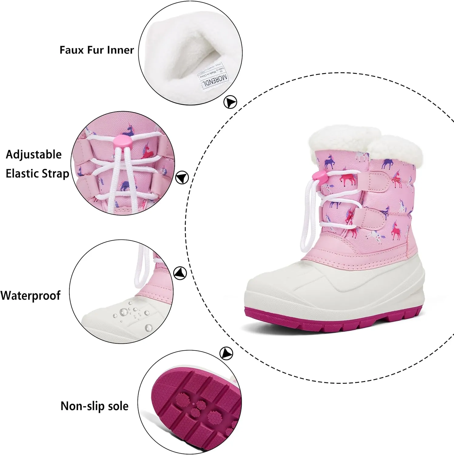 MORENDL Toddler Winter Snow Boots Waterproof Insulated Faux Fur Boys Girls Hiking Boots (Toddler/Little Kid)