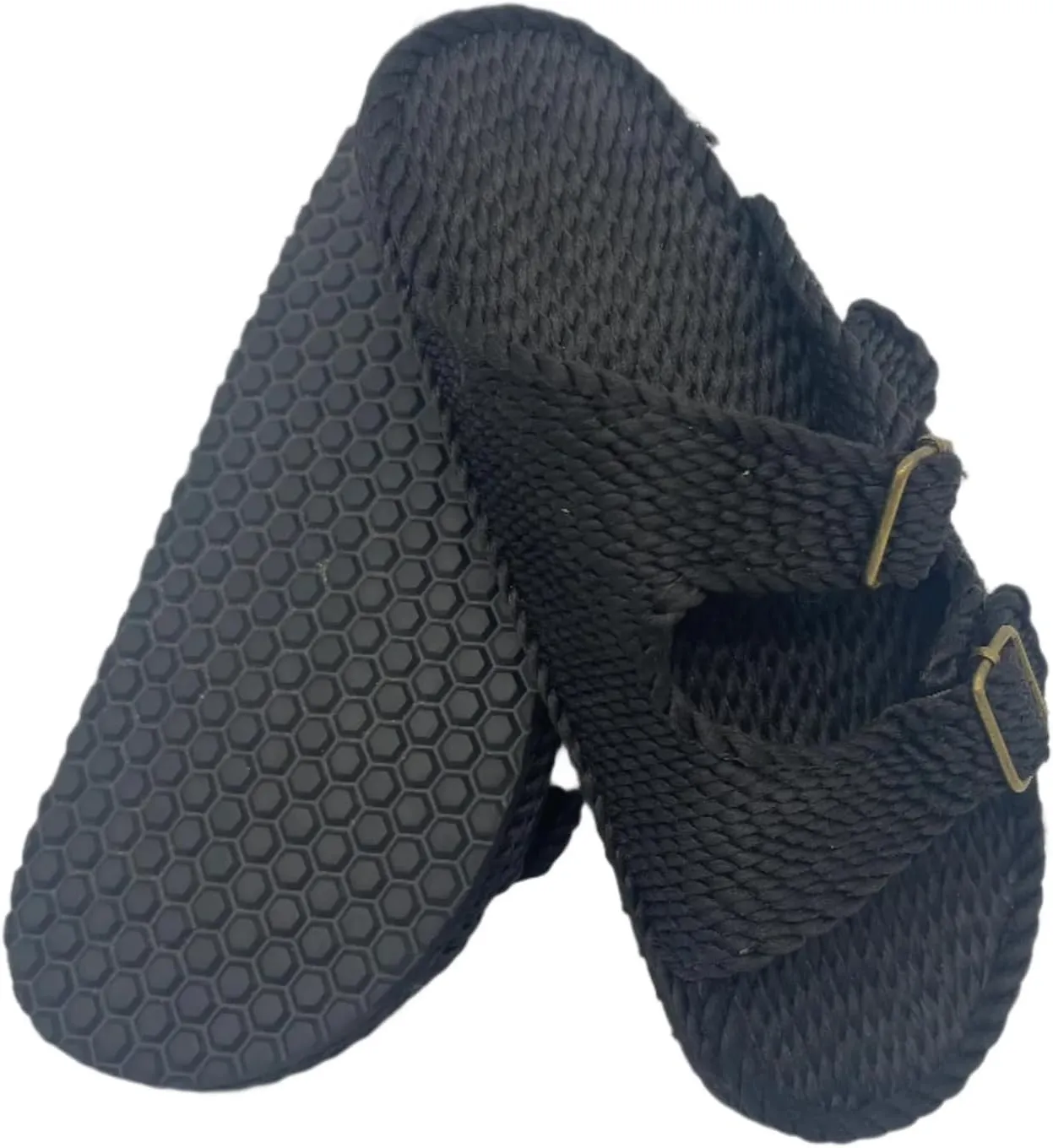 Moses Rope Sandals, Handmade Shoes with Non-Slip Sole, Double Buckle Adjustable Straps, Sustainable Lightweight Slip-On Slide Shoes, Men Women Unisex