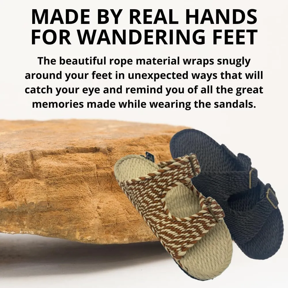 Moses Rope Sandals, Handmade Shoes with Non-Slip Sole, Double Buckle Adjustable Straps, Sustainable Lightweight Slip-On Slide Shoes, Men Women Unisex