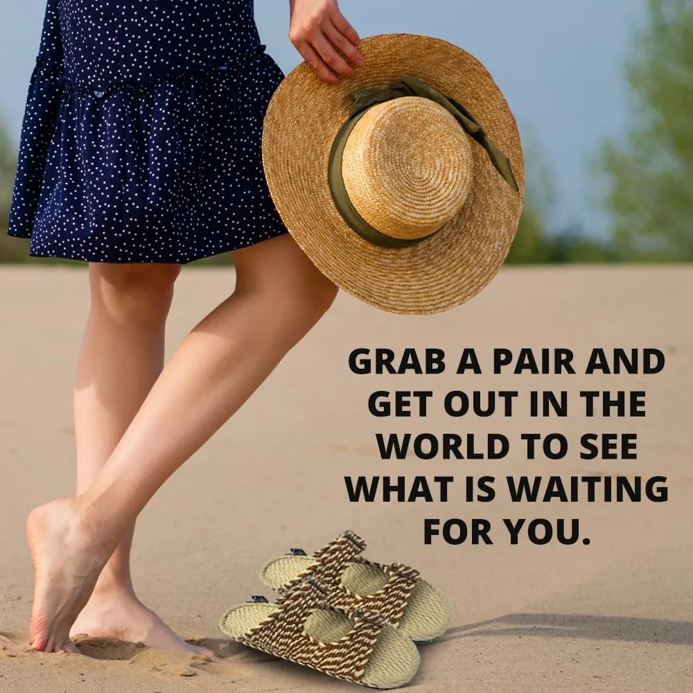 Moses Rope Sandals, Handmade Shoes with Non-Slip Sole, Double Buckle Adjustable Straps, Sustainable Lightweight Slip-On Slide Shoes, Men Women Unisex