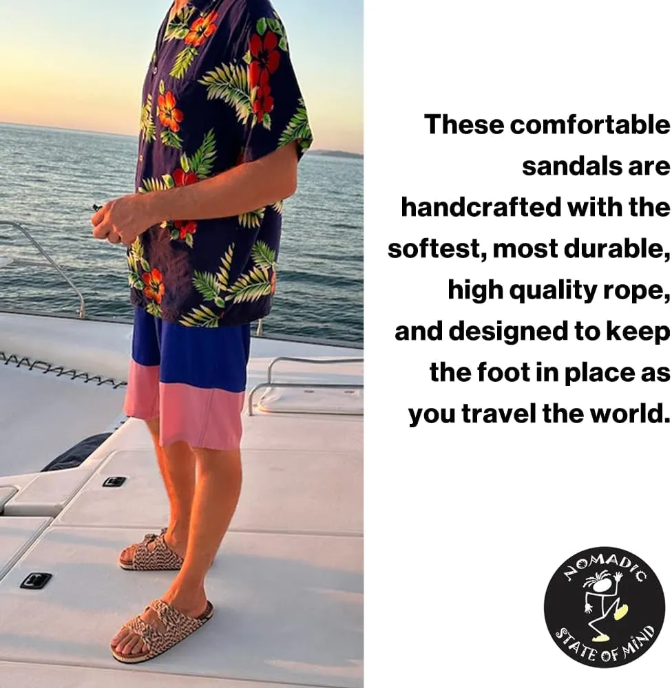 Moses Rope Sandals, Handmade Shoes with Non-Slip Sole, Double Buckle Adjustable Straps, Sustainable Lightweight Slip-On Slide Shoes, Men Women Unisex
