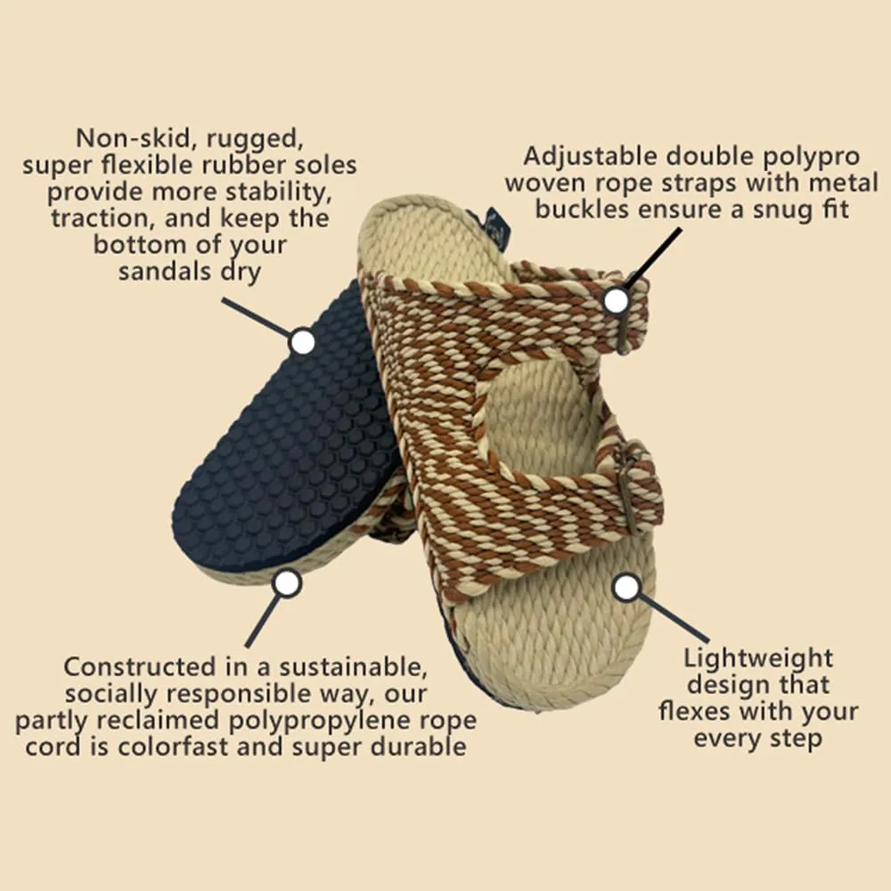 Moses Rope Sandals, Handmade Shoes with Non-Slip Sole, Double Buckle Adjustable Straps, Sustainable Lightweight Slip-On Slide Shoes, Men Women Unisex